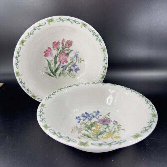 Thomson Pottery Floral Garden Set 2 Different Deep Dish Bowl Ceramic Set Bowls - Picture 9 of 16